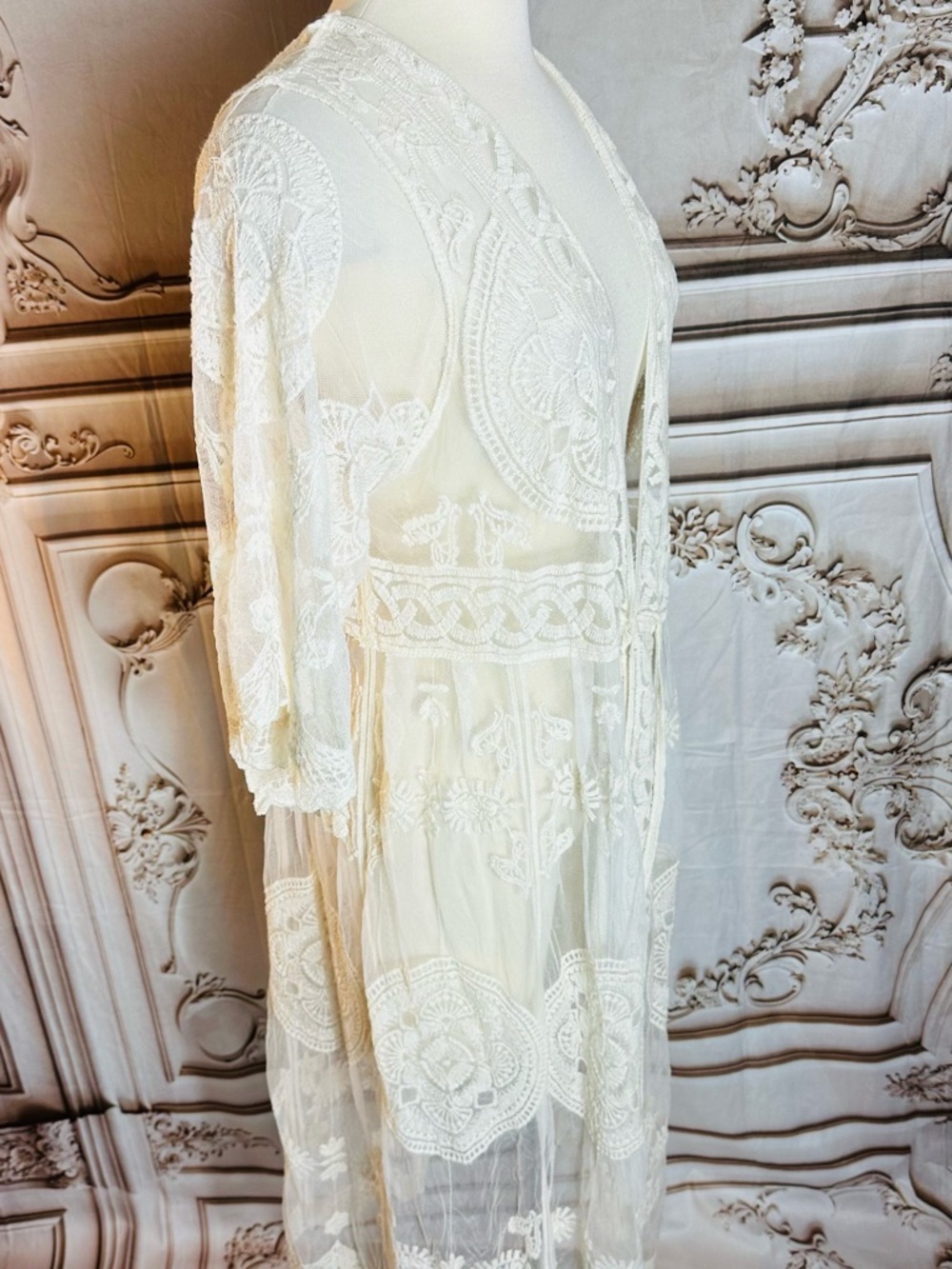 Rebellion Sheer White Embroidered Lace Long Cardigan - Picture 9 of 9